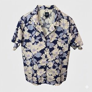 GAP Floral Shirt Button Down Short Sleeve Hawaiian Camp Collar Aloha XL Women’s